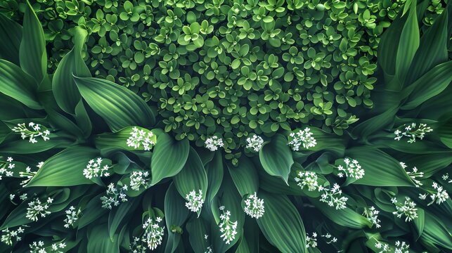 white flowers on a green background.