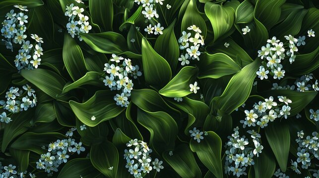 white flowers on a green background.