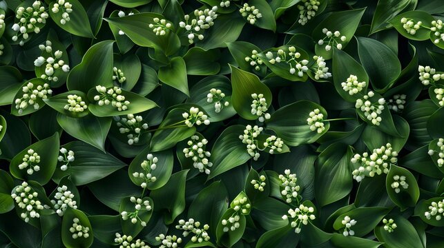 white flowers on a green background.