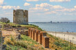 Nessebar, Bulgaria. Ancient ruined fortifications and watch tower in the old town.