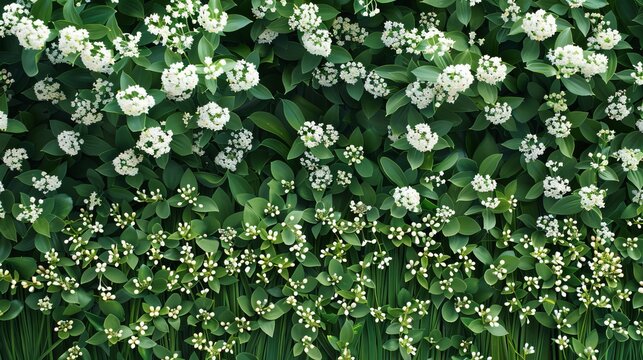 white flowers on a green background.