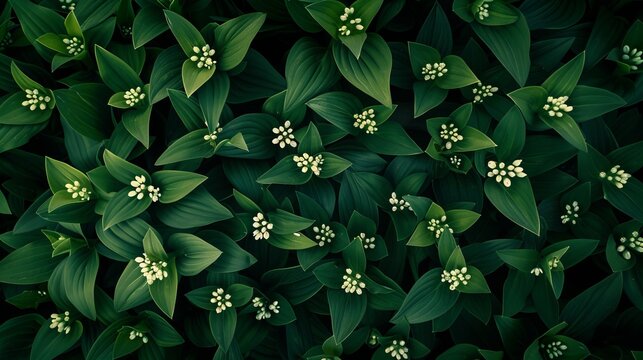 white flowers on a green background.