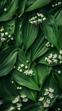 white flowers on a green background.