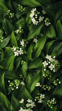 white flowers on a green background.