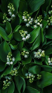 white flowers on a green background.