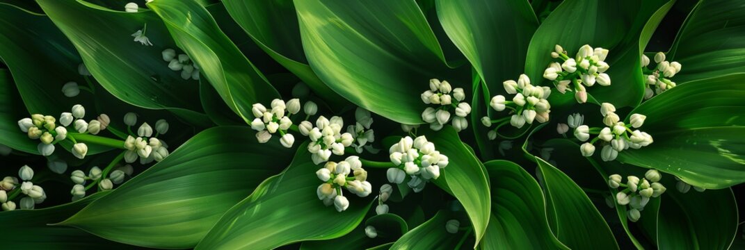 white flowers on a green background.