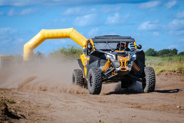 Wall Mural - Cool view on hard ride UTV, ATV, 4x4 in sandy road in summer