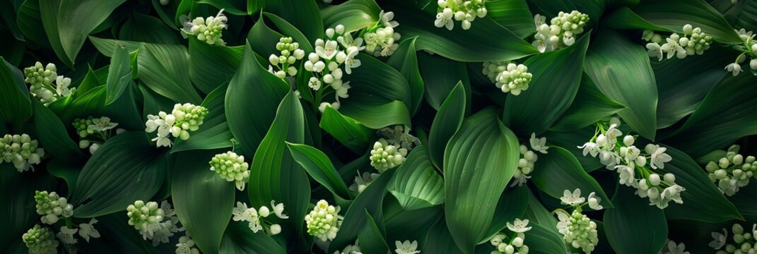white flowers on a green background.