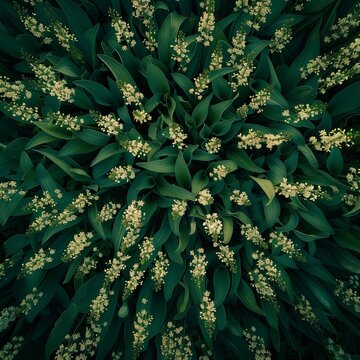 white flowers on a green background.