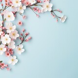 Fototapeta Pokój dzieciecy - A blue background with white and pink apple flowers