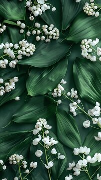 white flowers on a green background.