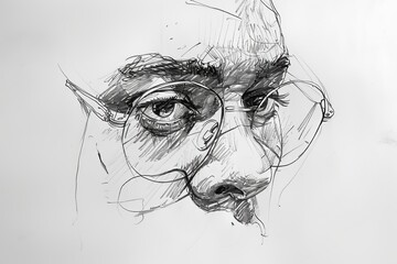 Aufkleber - Artistic pencil drawing of a glass with fluid abstract shapes and shaded background