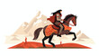 Medieval warrior on horse 2d flat cartoon vactor il