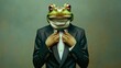Pepe the Frogs adorned in sleek suits, blending their distinctive froggy features with a touch of formal elegance.