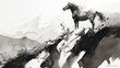 Esboço de um cavalo no topo de uma montanha - Ilustração