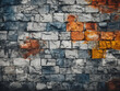 Aged wall fragment features vibrant hues from colorful concrete blocks
