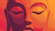 A stylized graphical vector face portraying a serene Buddha with closed eyes and a tranquil expression radiating inner peace.