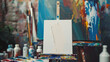 Artistic composition featuring a paintbrush poised above a blank canvas, ready to bring imagination to life.