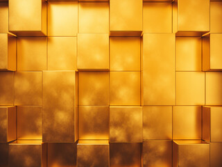 Poster - Yellow background features luxurious gold block wall