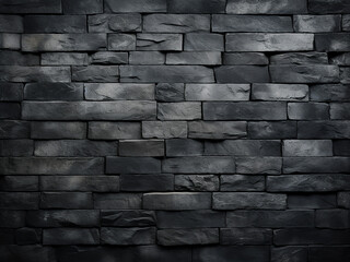 Poster - Charcoal block texture emerges from dark brick wall