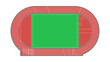 Athletics stadium with running tracks and green field. Top view on sport or athletic arena.