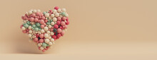 Multicolored Balloon Love Heart. Pink, White And Green Balloons Arranged In A Heart Shape. 3D Render With Copy-space. 