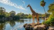 Giraffe Standing on Rock by Water