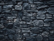 The rough stone wall is tainted with black smears