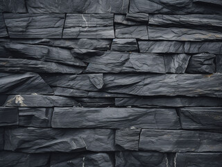 Wall Mural - Dark grey texture patterns adorn the black slate stone background