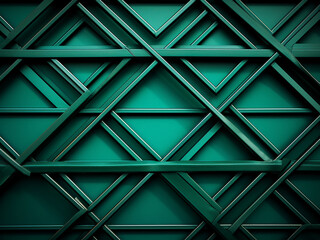 Geometric metal lines form an intricate pattern on a green iron fence