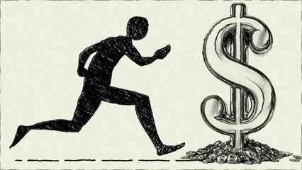 Wall Mural - Man running for money and profit hand draw animation