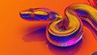 A colorful, digitally-enhanced snake on an orange background