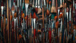 Meticulously arranged still life of paintbrushes of various sizes, showcasing the beauty of artistic tools.