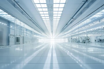 Poster - Bright and modern semiconductor factory floor with vast open space