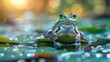 Frog Sitting on Top of a Leaf in Water