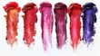 Isolated on white, lip gloss samples with smudges. Smudged makeup product samples.
