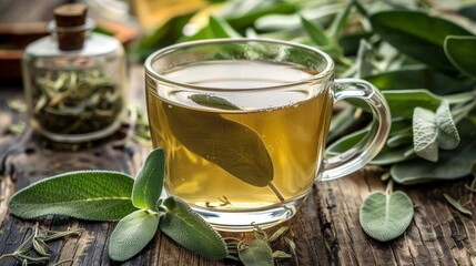 Canvas Print - A cup of tea with sage leaves