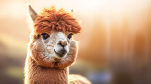 A Cute, Fluffy Llama With A Big, Wide Smile On Its Face. The Llama Is Looking Directly At The Camera, Making It Seem Like It's Inviting The Viewer To Come Closer. The Scene Is Bright And Cheerful