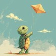 Cartoon turtle with kite breezy