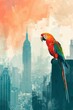 Isolated skyscraper in minimal style parrot perched