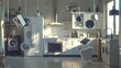 Kitchen appliances floating in the air, including a refrigerator, oven, microwave, hood, air conditioner, and washing machine.
