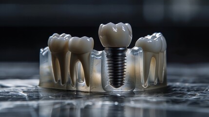 Wall Mural - Close-up of a dental implant model demonstrating oral care