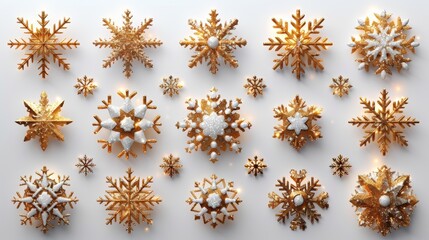 Wall Mural - snowflakes set with glitter gold. abstract pattern with shining snowflakes.