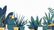 © Anna - Gardening Supplies advertising banner with copyspace, Stylized botanical illustration for gardening websites and e-learning platforms..Nature scene graphic, ideal for children's books