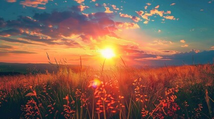 Sticker - Sunset over tall grass field