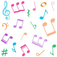 Wall Mural - Music notes colorful background, musical pattern, vector illustration.