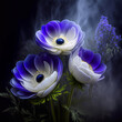 Wiosenne  niebieskie kwiaty zawilce. Tapeta kwiatowa, dekoracja na ściane, abstrakcja
