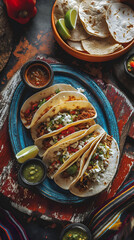 Poster - Delicious Chicken Tacos Served on Rustic Stone Board with Fresh Ingredients