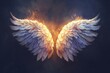 Realistic angel wings with dream-like feathers and ethereal glow, digital painting
