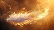 A feather disintegrating with a mystical smoke effect in sunlight, soft tones, fine details, high resolution, high detail, 32K Ultra HD, copyspace